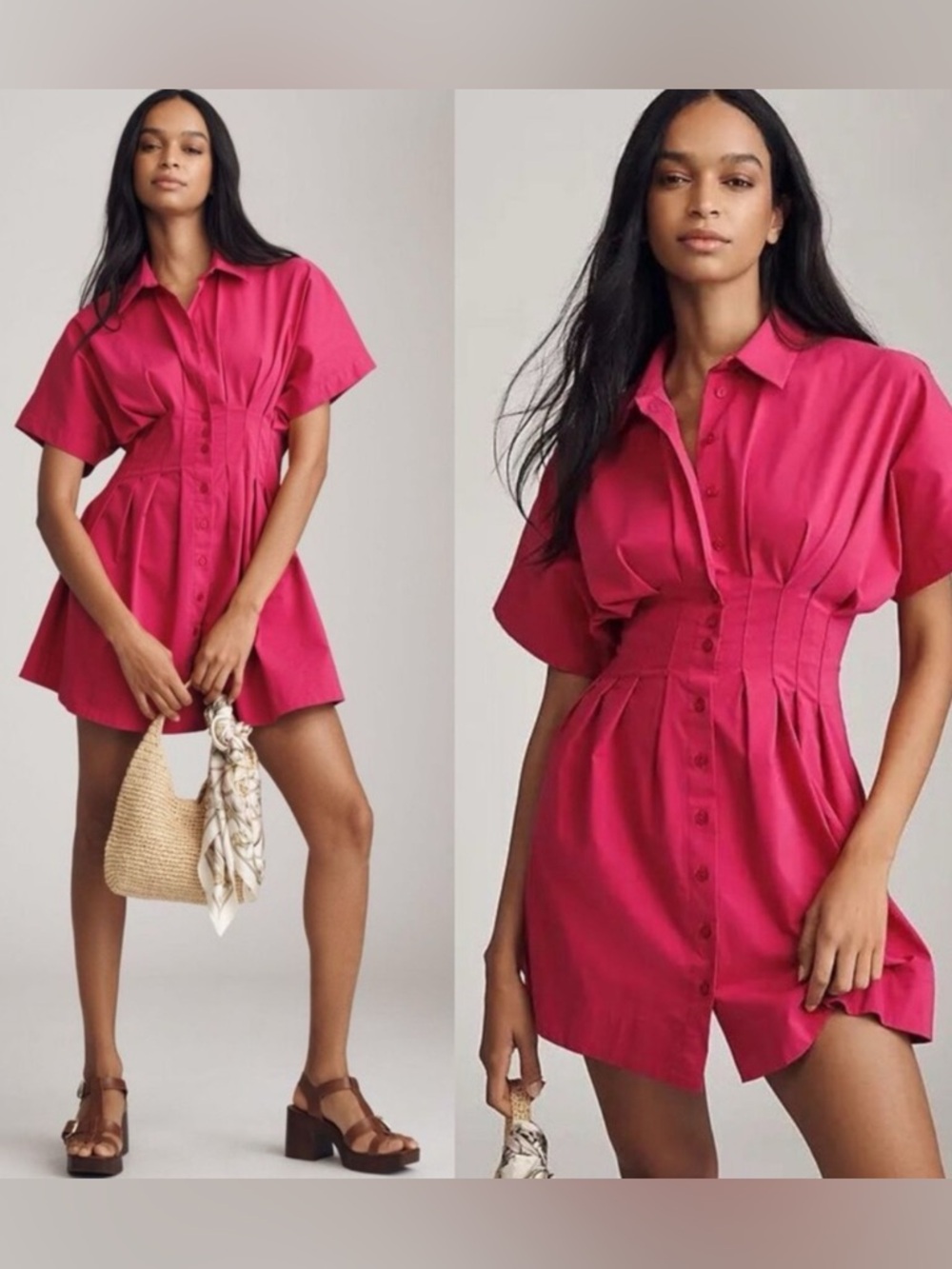 Anthropologie Exquise Women’s The Tobie Mini Shirt Dress in Pink Size Medium NWT
